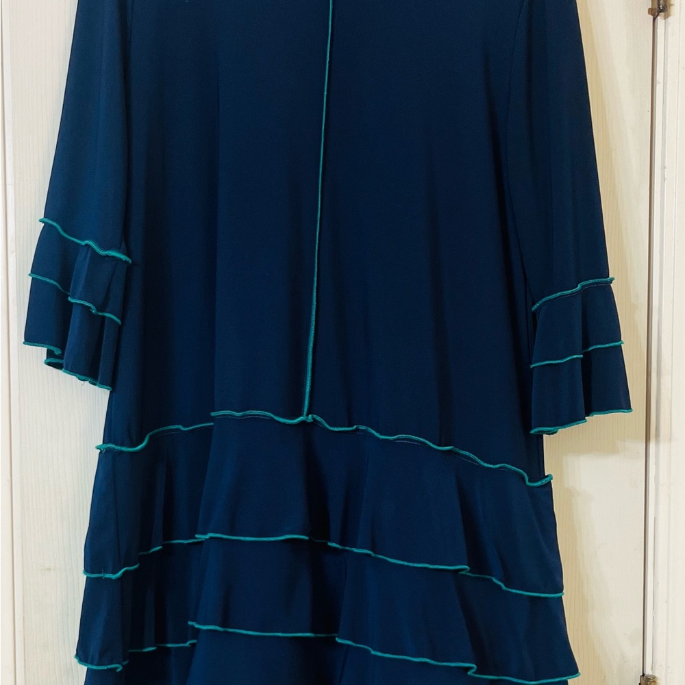 Elegant Navy Blue Ruffle Blouse